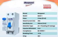 Maxguard 40A 2 Pole 0.1A/ 100mA ELCB/ RCCB (Type A)