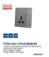 Megaman YTZ8 13A Big Button Universal Switch/ Universal Socket/ International Socket/ International Switch Socket (Grey)