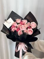 Pink fresh roses with baby breath flower bouquet