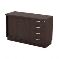 4 ft Resourceful Sliding Door Low Cabinet with 4 drawer Pedestal OFQYSP7124