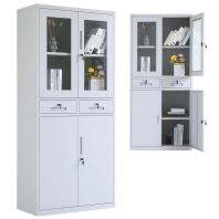 6.16ft Steel Storage Cabinet With Glass Doors And Drawers OFEXG35106