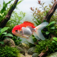 Red and White Fantail Goldfish