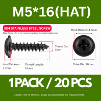 Skru Self-Tapping M5 ¡Á 16 (Kepala Topi / Washer Head, Keluli Tahan Karat Hitam) F-SN-R0001 Skru Self-Tapping M5 ¡Á 16 (Kepala Topi / Washer Head, Keluli Tahan Karat Hitam) F-SN-R0001