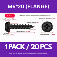 Skru Self-Tapping M6 ¡Á 20 (Kepala Flange / Washer Terbina, Keluli Hitam) F-SN-R0005 Skru Self-Tapping M6 ¡Á 20 (Kepala Flange / Washer Terbina, Keluli Hitam) F-SN-R0005