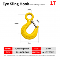 Cangkuk Sling Mata 1 Ton dengan Safety Latch (Alloy Steel) | TL-HOOK-003