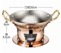 304 Stainless Steel Copper-Plated Hammered Dry Pot with Heating Base
