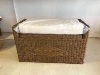 Natural Rattan Toy Box with Cushion Seat K01   Multi-Functional Storage Bench  Rattan Stool for Toys, Books & Blankets