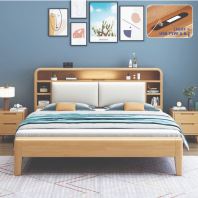 BD838 LED LIGHT AND USB PORT CUSHION HEADBOARD WOODEN BEDFRAME