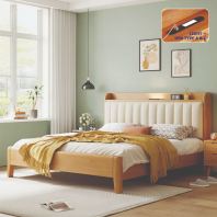 BD827 LED LIGHT AND USB PORT CUSHION HEADBOARD WOODEN BEDFRAME