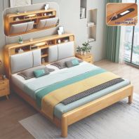 BD808 LED LIGHT AND USB PORT CUSHION HEADBOARD WOODEN BEDFRAME