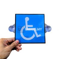 Acrylic OKU In-Car Sign Supplier | Wheelchair Symbol Windscreen Sign with Suction Cup, Bulk (Tanda OKU Kereta, Factory Direct)
