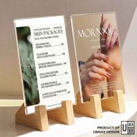 Rubberwood Acrylic Sign Holder Supplier | Cafe Menu & Poster Standee, 2-in-1 Tabletop Display, Bulk Custom (Factory Direct Malaysia)