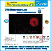 Midea 70cm Tempered Glass Electrical Hob MC-IHD361 ((Built-in / Free Standing)) Induction & Ceramic Hob (1800W) Dual Zone Multi Cooker