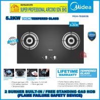 Midea Built-in Hob MGH-76Q60B 76cm Tempered Glass Gas Cooker Hob with Safety Device 5.0kW Powerful Blue Flame Burners (Build-in / Free Standing)