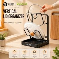 LODER ECOCO Kitchen Lid Organizer Rack Pot Cover Holder Cutting Board Stand with Drip Tray Storage for Countertop