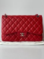 CHANEL Pre-Loved Red Caviar New Classic Jumbo Flap Bag