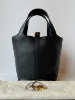Hermes Picotin Lock 18 Black Clemence Gold Hardware