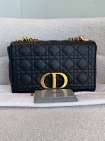 CHRISTIAN DIOR Black Cannage Quilted Lambskin Leather Medium Caro Bag