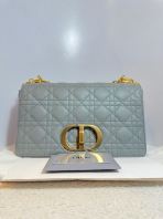 Preloved Unused Like New Christian Dior Stone Grey Leather Cannage Medium Caro Shoulder Bag