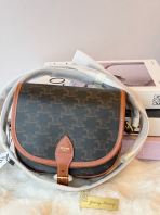 Preloved Unused Like New Celine Tan Triomphe Coated Canvas Folco Crossbody Bag (S250223-06)