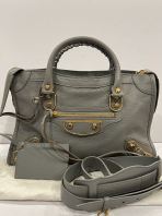 Preloved Excellent BALENCIAGA Classic Metallic City GHW  Handbag Leather Grey (S251023-03)