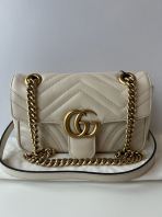 Preloved Unused Like New GUCCI White Quilted Leather GG Marmont Mini Matelasse Shoulder Bag (S260518-06)
