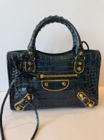 Preloved Like New Balenciaga  Mini City Croc-Embossed Calfskin Leather with gold hardware (S260520-13)