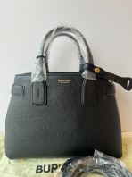 Preloved Unused Like New Burberry Small Black Banner Tote Pebbled Leather