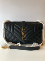 Preloved Unused Like New YSL Small Envelope Bag Black Textured Leather GHW S260314-14