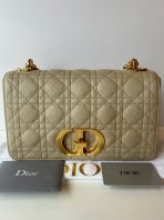 Preloved Unused Dior Caro Medium Shoulder bag Beige Calfskin Leather GHW S260607-04