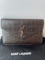 Preloved Excellent YSL Dark Brown Croc-Embossed Leather WOC SBO260705-08