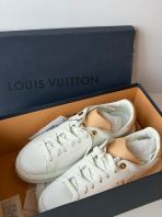 Preloved Excellent Louis Vuitton Time Out Sneakers White Monogram Leather C260612-01