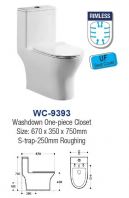 WC-9393 RIMLESS ONE PIECE CLOSET  UF SEAT COVER S-TRAP 250MM
