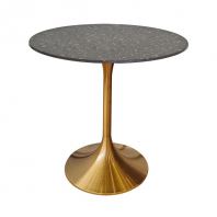H-Top Terrazo Laminate Round Table with Titanium Gold Table Base