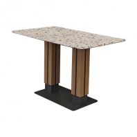 H-Top Terrazo Laminate Table with 2 Pillar Woodgrain Table Base