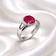 Modern Solitaire Silver Ring with Red Gemstone 
