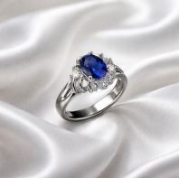 Blue Oval Halo Ring