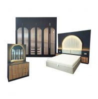9'x8' Bedroom Set Laminated Finish 12 Swinging Doors Wardrobe Headboard Fluted Wall