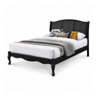 Black Bedframe with Woven Rattan Style Headboard Black Bedframe with Woven Rattan Style Headboard