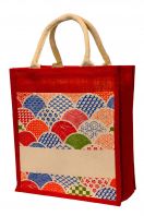Laminated Jute / Canvas Tote Bag with Cotton Handle/30cm(L) x 15cm(D) x 35cm(H)/JB19