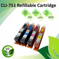 CLI-751 Compatible Refillable Ink Cartridge Set (BK/C/M/Y)