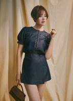 Indigo-Chic Puff-Sleeve Top