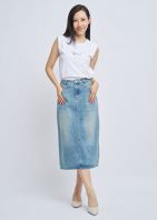 Structured Denim Midi Skirt