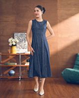 Denim Discharge Print Fit & Flare Dress