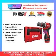 JETMAC JID1810 18V Cordless Impact Drill 50NM w/ 2 x 2.0Ah Batteries + Charger