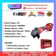 JETMAC JID4020 21V Cordless Angle Grinder 100mm (4") with 2 x 4.0Ah Batteries & Fast Charger