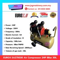 EUROX EAZ75030 Oil Free Air Compressor 2HP 30L Portable Electric Compressor 8Bar 116PSI Workshop Pneumatic Tool Compressor