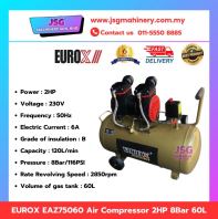 EUROX EAZ75060 Oil Free Air Compressor 2HP 60L Portable Electric Compressor 8Bar 116PSI Workshop Pneumatic Tool Compressor