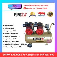 EUROX EAZ76062 Oil Free Air Compressor 4HP 60L Portable Electric Compressor 8Bar 116PSI Workshop Pneumatic Tool Compressor