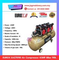 EUROX EAZ75110 Oil Free Silent Air Compressor 4.5HP 110L Portable Electric Compressor 8Bar 116PSI Workshop Pneumatic Tool Compressor